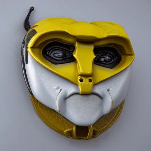 Image similar to bumblebee face in white ceramic material, photorealistic, extreme details