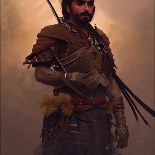 Image similar to portrait of a kurdish warrior, highly detailed, digital painting, artstation, concept art, sharp focus, illustration, art by art germ and greg rutkowski and alphonse mucha