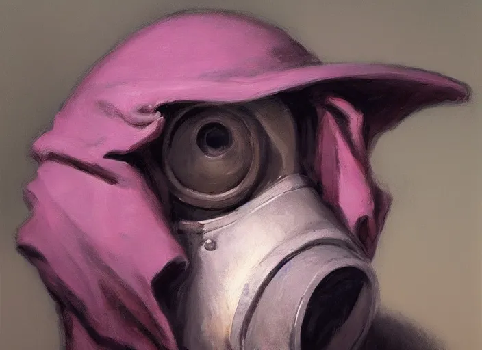 Image similar to a highly detailed beautiful portrait of a pink plague doctor, by gregory manchess, james gurney, james jean