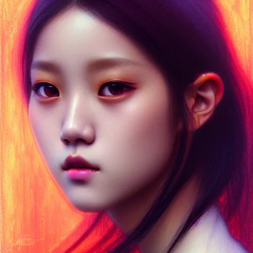 Image similar to jisoo of blackpink, hyperrealistic portrait, bladerunner street, art by artgerm and greg rutkowski and fra angelico and alphons mucha, fantasy art, photo realistic, dynamic lighting, artstation, poster, volumetric lighting, very detailed face, intricate complexity, rule of thirds, 8 k, award winning, unreal engine