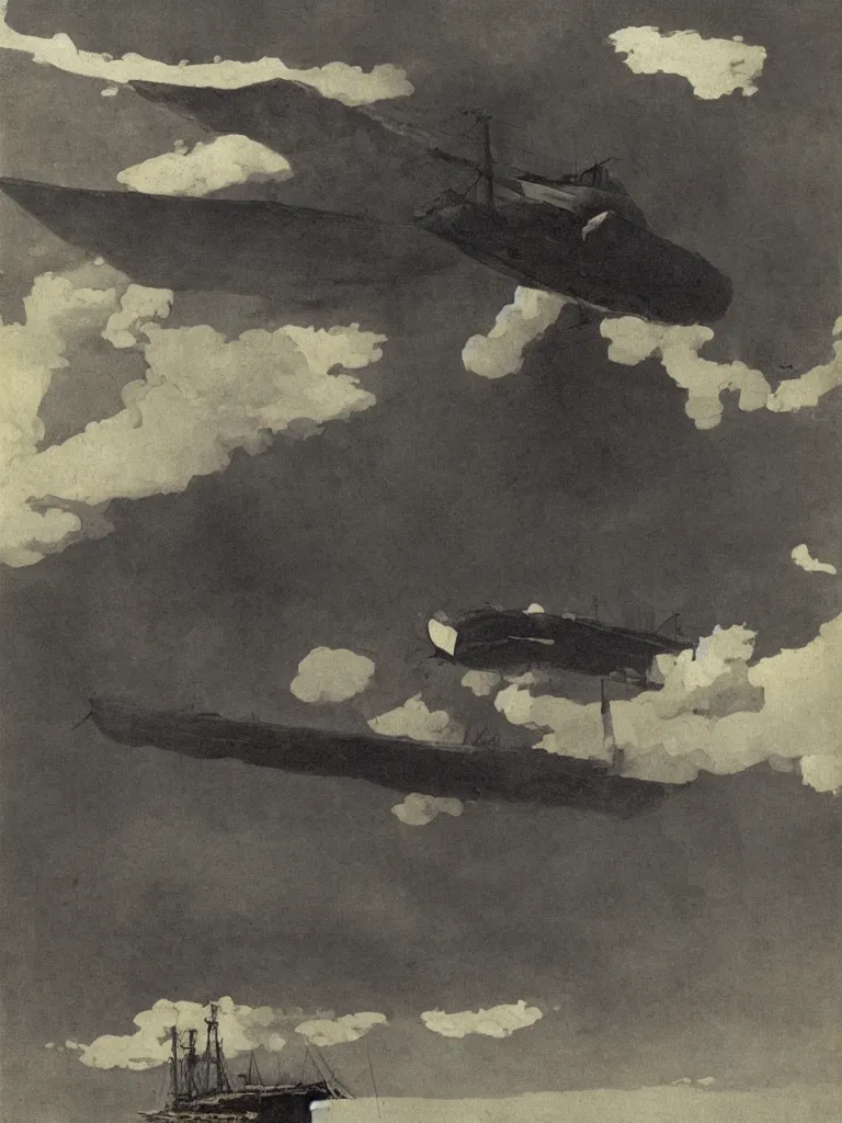 Prompt: a large dieselpunk airship standing over a white church in russia in 1 9 1 0, by winslow homer