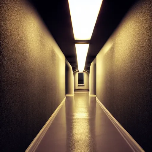 Image similar to a dark recursive hallway with a heavenly glow