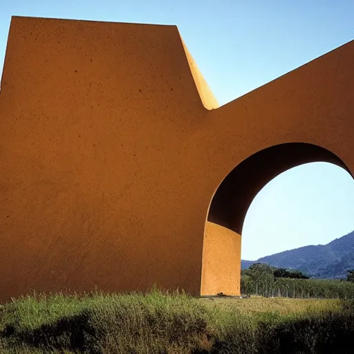 Prompt: a building in a stunning landscape by alberto burri