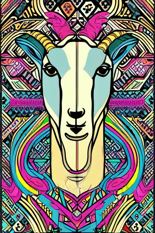 Image similar to Portrait of a goat that is a drug dealer, sticker, andromorphic, colorful, illustration, highly detailed, simple, smooth and clean vector curves, no jagged lines, vector art, smooth