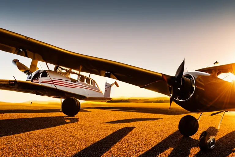 Prompt: professional product sales photograph of a happy smiling cessna aircraft, DSLR, golden hour, 4k