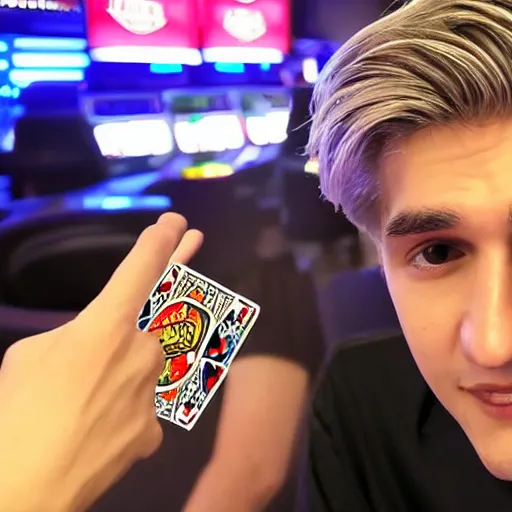 Image similar to handsome xqc gambling : : realistic : : 1 dslr : : 1 - - quality 2