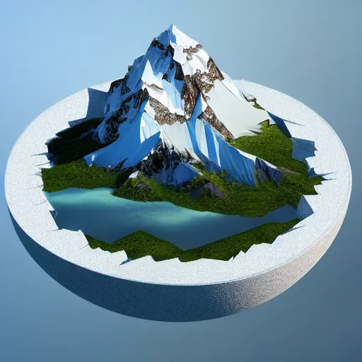 Image similar to a beautiful floating island with everest landscape isometric art, low poly art, game art, artstation, 3D render, high detail, cgsociety, octane render, sharp focus