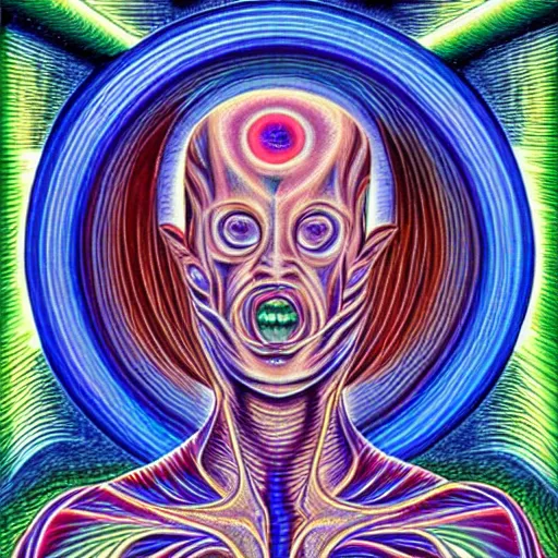 Prompt: the individual self forgetting it is the supreme self by alex grey