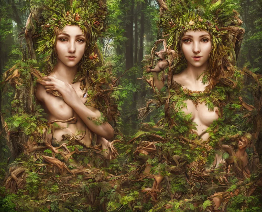 Prompt: goddess of the forest, trending on artstation, 8k, incredible detail