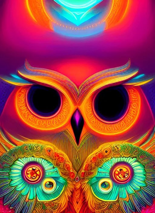 Image similar to symmetry!! product render poster vivid colors divine proportion owl, divine, glowing fog intricate, elegant, highly detailed, digital painting, artstation, concept art, smooth, sharp focus, illustration,