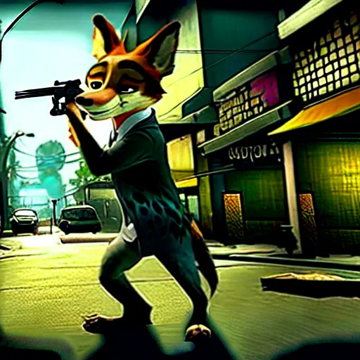 Image similar to max payne 4 set in zootopia