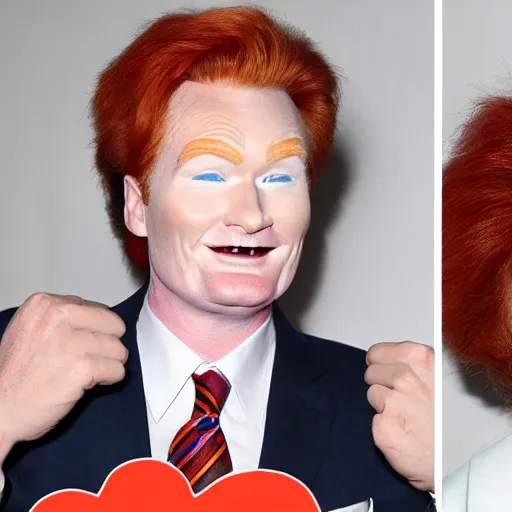 Prompt: conan o'brien wearing ronald mcdonald makeup