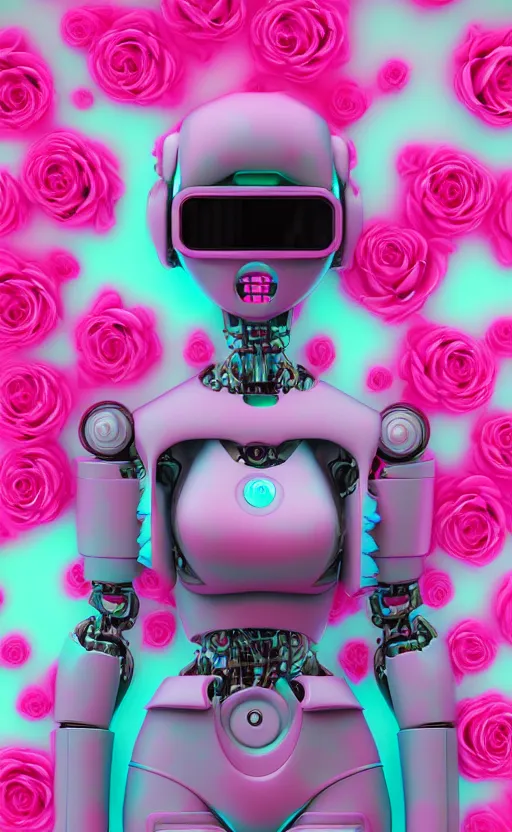 Prompt: detailed vaporwave pastel female robot made out of roses, 3d, digital art, 4k