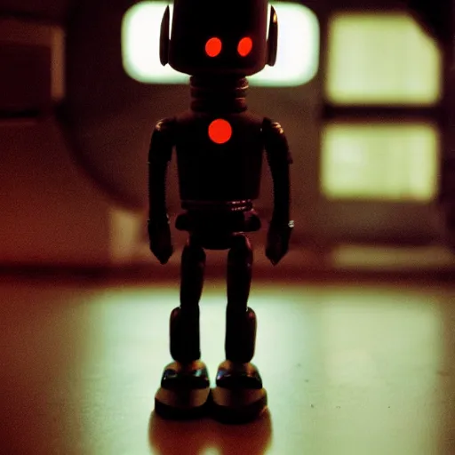 Prompt: still image of bender from futurama in the dark knight, cinematic, anamorphic, 8 0 mm f / 2. 8 l, 3 5 mm film, movie