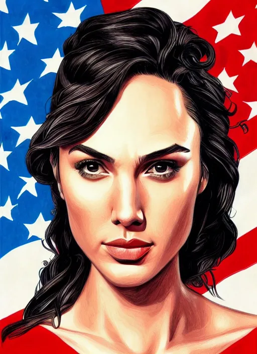 Image similar to portrait of gal gadot, usa president election, soviet propaganda poster, colored, artgerm, highly detailed