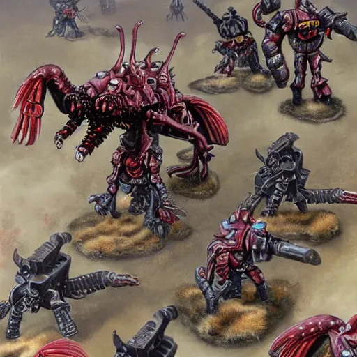 Prompt: Imperial Guard,Defends, Tyranids attack, super quality, high detail of the picture, Artist arturo gonzalez