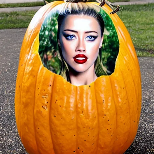 Image similar to gourd shaped like the face of amber heard hybrid intercross mix as a gourd