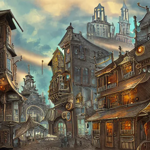 Image similar to Steampunk City, Landscape, Digitally painting