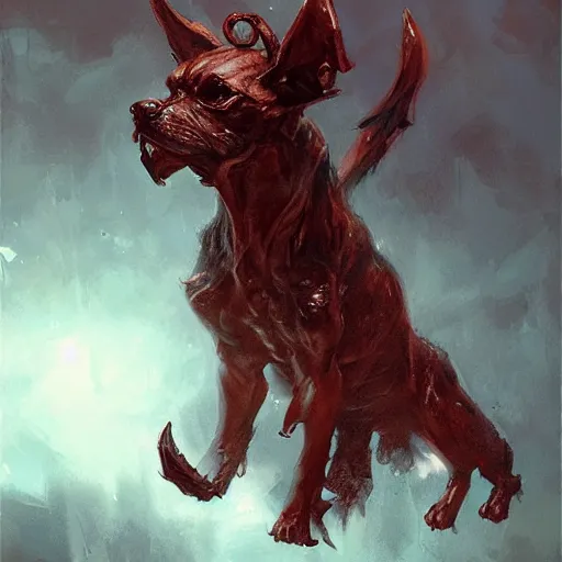 Prompt: cute, adorable, 3 - headed demon dog cerberus, painted by greg rutkowski, wlop