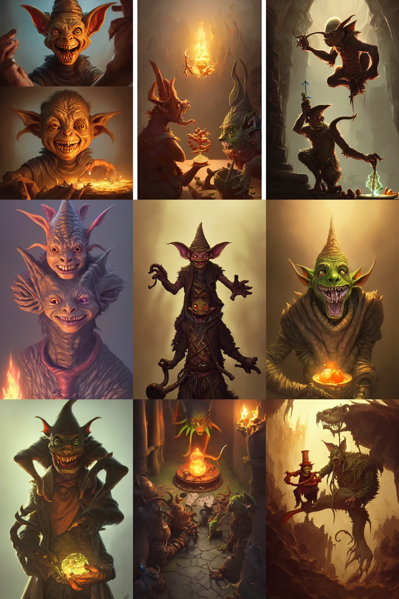 Prompt: magician goblin, highly detailed, d & d, fantasy, highly detailed, digital painting, trending on artstation, concept art, sharp focus, illustration, global illumination, ray tracing, realistic shaded, art by artgerm and greg rutkowski and fuji choko and viktoria gavrilenko and hoang lap