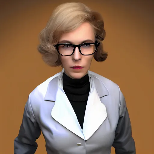 Prompt: character design of a woman that 28 year old, she is blue-eyed female scientist, in square-rimmed glasses, Caucasian appearance with thin lips, strongly pronounced cheekbones and light blond hair, she in scientist's jacket with a system of straps and pouches for collecting material, 3D texture, cinematic, hyper detailed, unreal engine 5, concept art, software light, artstation, pixiv, by Tetsuya Nomura, Ayami Kojima, Craig Mullins, Emil Melmoth, artstaion, beautiful, detailed portrait, intricate complexity, artgerm and ilya kuvshinov, quixel megascan