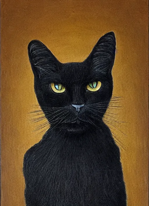 Prompt: a big black cat, rare specimen, with feathers instead of fur, magnificent, ultra detailed painting