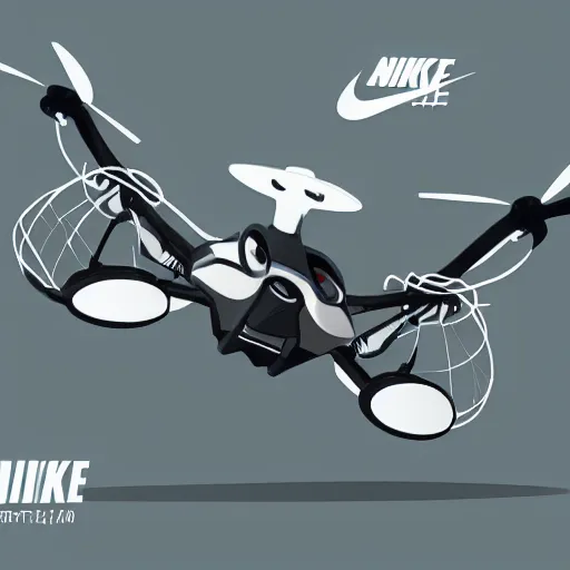 Prompt: Quadrocopter flying nike sneakers, product concept art, detailed