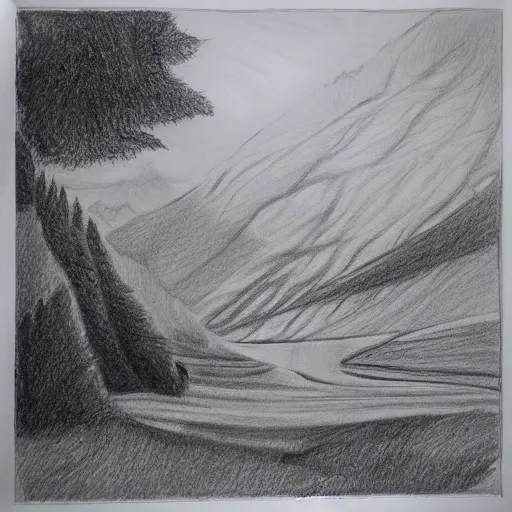 Image similar to beautiful landscape, pencil drawing, trending on artstation