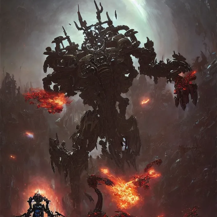 Image similar to 4k, necron from warhammer, art by greg rutkowski, art by craig mullins, art by thomas kincade, art by Yoshitaka Amano