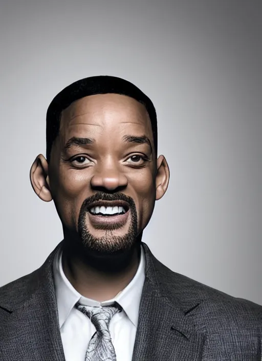 Prompt: Will Smith with small eyes and mouth