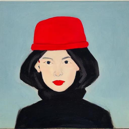 Image similar to girl with red hat, by Alex Katz