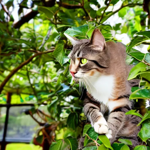 Prompt: cat sitting on a fruit tree
