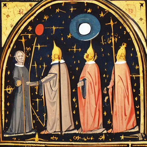 Image similar to the moon landing, medieval art style