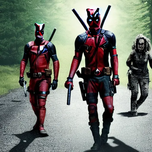 Image similar to Deadpool in The Walking Dead 4K quality