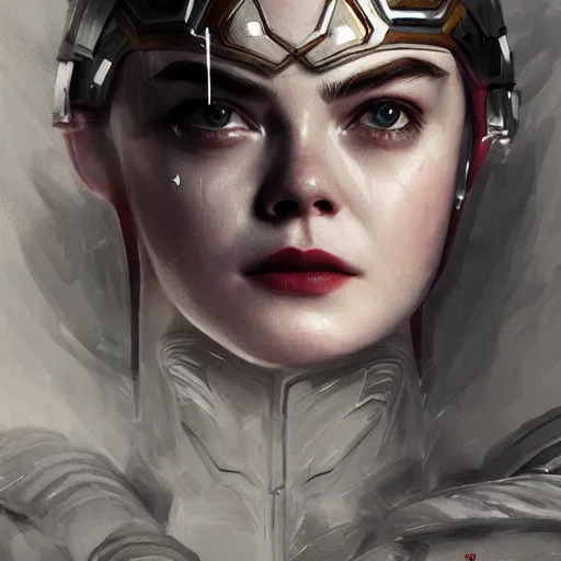 Image similar to head and shoulders portrait of modern darna, elle fanning in dead space, intricate, elegant, dark vibes, highly detailed, digital painting, artstation, glamor pose, concept art, smooth, sharp focus, illustration, art by wlop, mars ravelo and greg rutkowski