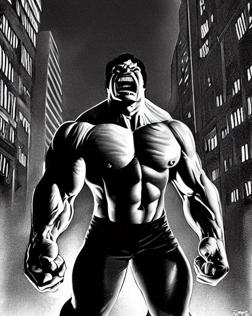 Image similar to a portrait of the incredible hulk looking angry in new york city by alex ross dramatic lighting.