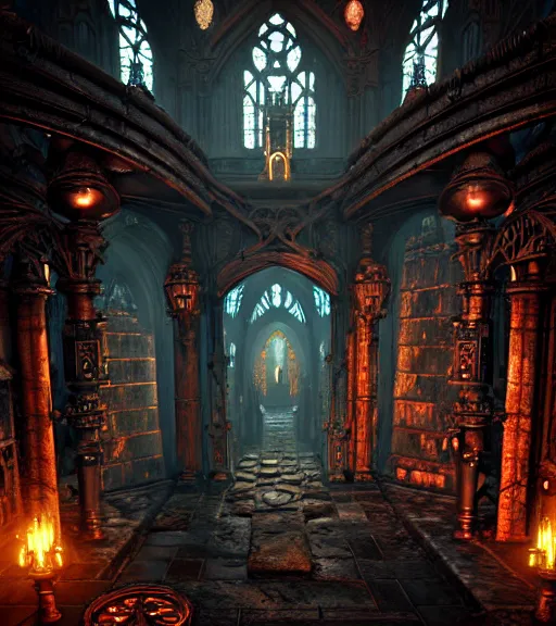 Image similar to steam necropolis, memento mori, gothic, neo - gothic, art nouveau, hyperdetailed copper patina medieval icon, stefan morrell, philippe druillet, ralph mcquarrie, concept art, steampunk, unreal engine, detailed intricate environment, octane render, moody atmospherics, volumetric lighting, ultrasharp, ominous, otherworldly