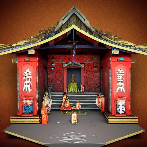 Image similar to big medium small god shrine, 3 d render, 4 k, trending on artstation, award winning photography