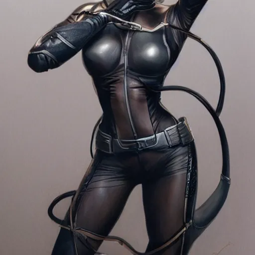 Image similar to full figure ultra realistic illustration, olivia wilde as realistic catwoman, intricate, elegant, highly detailed, digital painting, artstation, concept art, smooth, sharp focus, illustration, art by artgerm and greg rutkowski and alphonse mucha