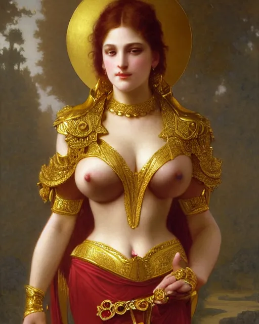 Image similar to Jessica Rabbit, dressed in ornate, detailed, intricate gold armor, detailed oil painting by William Adolphe Bouguereau