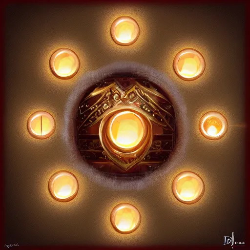 Image similar to a dnd golden wedding ring with three small glowing orbs in the center of its face, digital painting, artstation