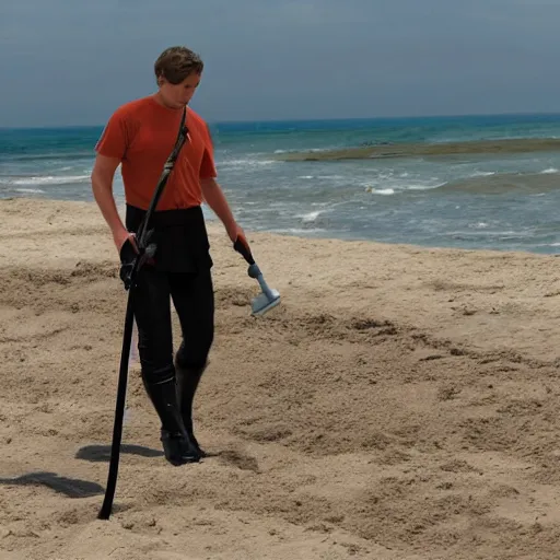 Image similar to anakin skywalker vacuuming the beach to remove sand