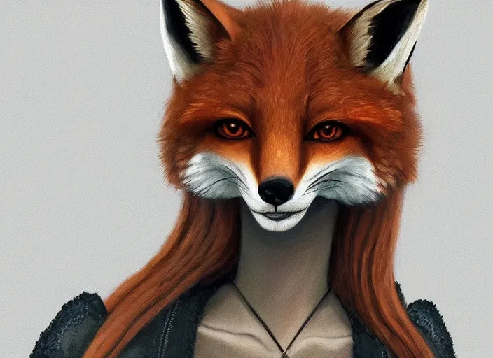 Image similar to stunningly beautiful female anthropomorphic fox character in a rock outfit character illustration trending on ArtStation, deviantart, SFW version, high detail, stylized portrait H 704