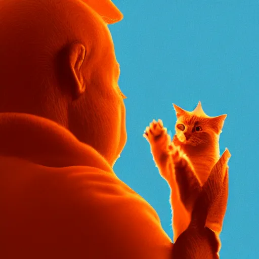 Image similar to a picture of an orange man petting a cat, digital art, 8 k.