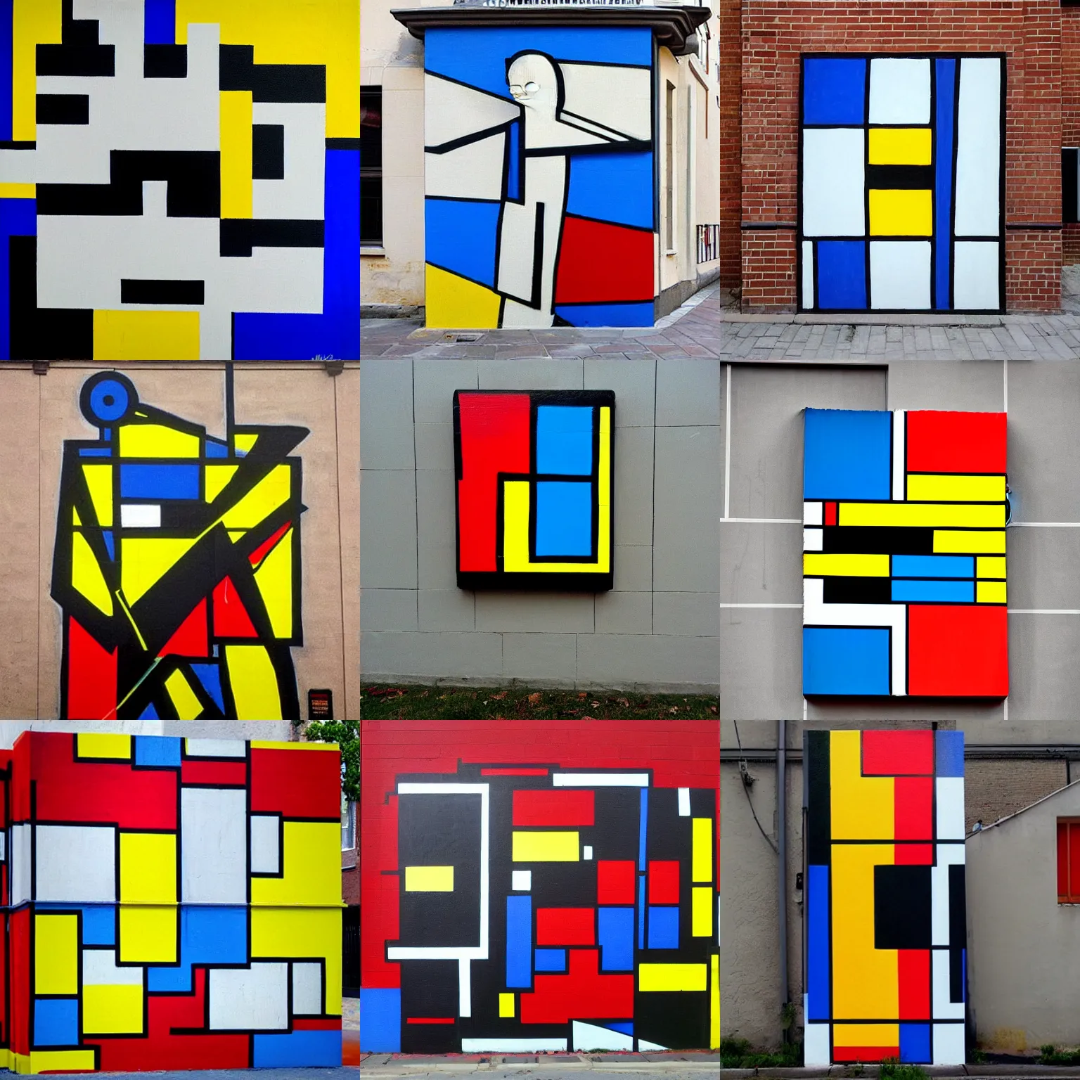 Prompt: street art painted by mondrian