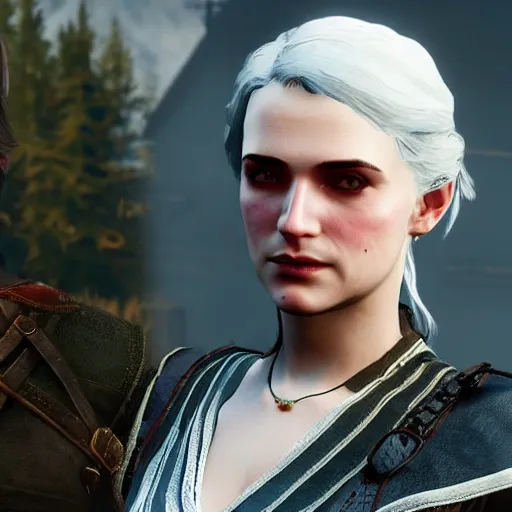 Prompt: a young edwardian woman in the video game Witcher 3