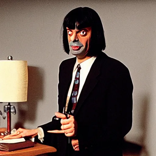 Prompt: Mr. Bean as a character in Pulp Fiction, movie still