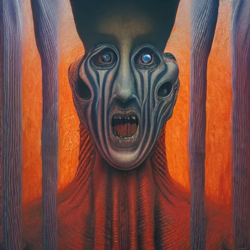 Image similar to her eyes wide by zdzisław beksiński, jeffrey smith and h.r. giger, oil on canvas, XF IQ4, f/1.4, ISO 200, 1/160s, 8K, RAW, unedited, symmetrical balance, in-frame