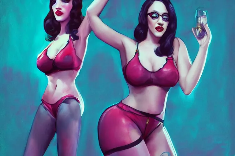 Prompt: Kat Dennings as 1960s go go dancer by Mandy Jurgens and Artgerm and william-adolphe bouguerea, highly detailed, trending on artstation, award winning, H 768