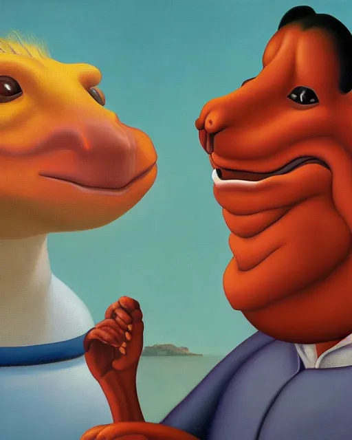 Prompt: a fernando botero painting of jar jar binks on naboo